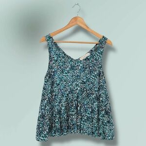 LOFT Blue Floral Rayon Tank Top M